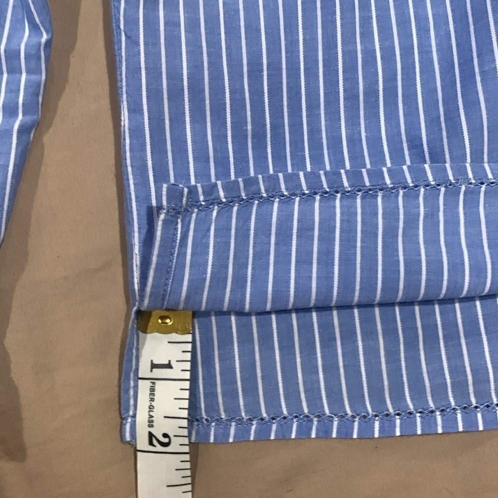 L.L. Bean Blue and White Striped Roll Tab Sleeve Top Size Medium - Picture 14 of 15